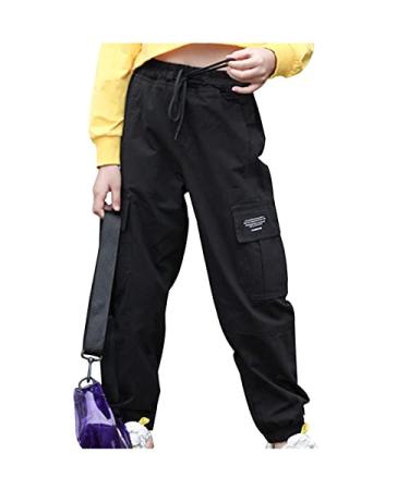 TAIKMD Kids Girls Sweatpants Cargo Jogger Pants Active Sporty Joggers Track Pants Punk Street Dance Trousers 12 Years Black
