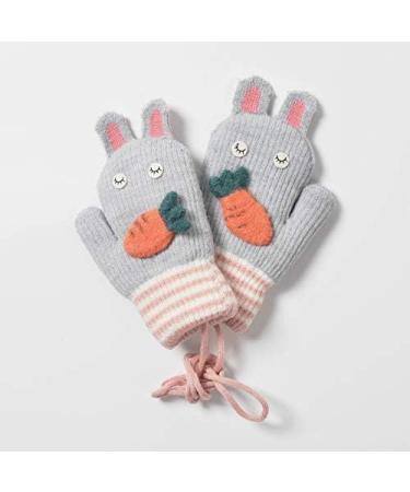 Kids Toddlers Knitted Gloves Mittens with String | Fleece Lined Winter Warm Mittens | Cartoon Cosy Full Finger Gloves | Xmas Gift for Ages 0-3 | Gray - Buy Online on GoSupps.com