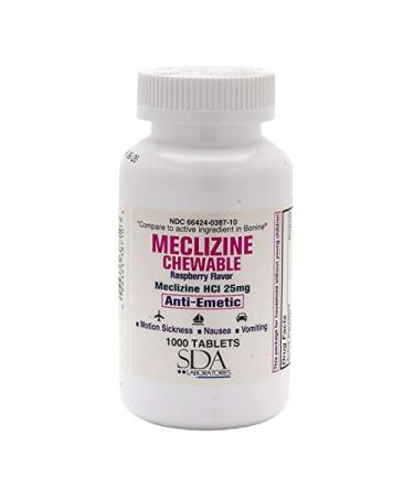 MECLIZINE 25MG 1000CT CHEWABLE Tablets by SDA Labs