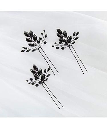 Kercisbeauty Wedding Black Crystal Hair Pins - Bridal Bridesmaid Headpiece Set - Buy Online on GoSupps.com
