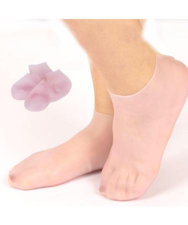 Moisturizing Foot Mask & Exfoliating Silicone Socks | Anti-Slip Gel Socks for Dry Cracked Heels | Women's Foot Spa Pedicure - Pink & Orange - Buy Online on GoSupps.com