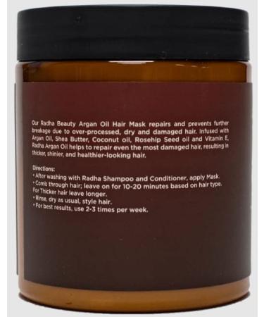 Radha Beauty Argan Oil Hair Mask 8 oz. - 100% Organic Hydrating Repair Formula with Argan Oil, Coconut Oil, Aloe Vera - Buy Online on GoSupps.com