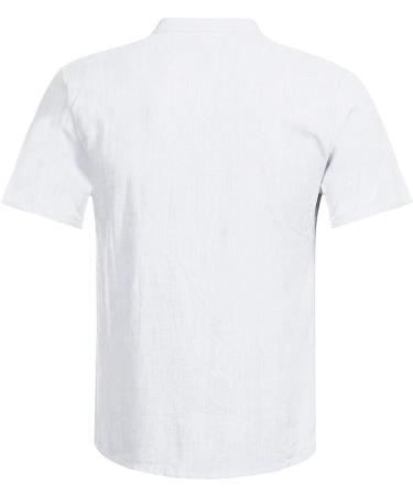 2022 Men's Fashion Cotton Linen Henley V-Neck Shirt - White Medium | Slim Fit Casual Summer Beach Top - Buy Online on GoSupps.com