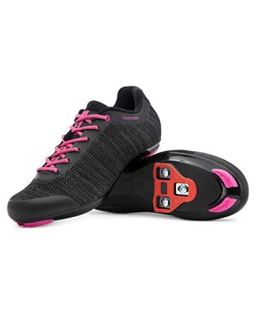 Tommaso Pista Knit Women's Cycling Shoe and Cleat Bundle, Indoor Cycling Class Ready Shoes with Compatible Cleat, Look Delta, SPD - Black, Pink, Grey, Blue 9 Black/Pink - Delta