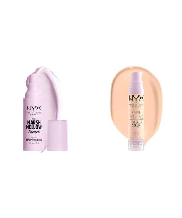 NYX Professional Makeup Marshmellow Smoothing Primer Vegan Face Primer 10-In-1 Skin Benefits & Bare With Me Serum Concealer 24HR Hydration Vegan Formula - 01 Fair 9.6mL Marshmellow Primer PRIMER PRIMER + Bare With Me