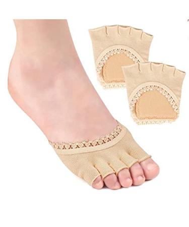 Open Five Toes Half Socks  Breathable Sweat-Absorbent Peep Toe Forefoot Socks Anti-Slip Lace Invisible Forefoot Pad  Relief Foot Pain Toe Separator Socks Women Flat High Heels Heelless Toeless Socks