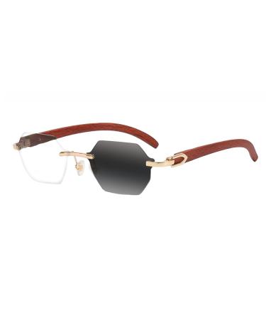 Multifocal Progressive Women Men Polygonal Retro Rimless UV400 Varifocal Transition Photochromic Reading Glass Near Far Brown 3 x