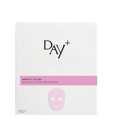 DAY+ | Anti-Fatigue Cotton Mask | Brightens the complexion, Awakens & Revives radiance | Corrects hyperpigmentation | Caffeine, Phytosphérix™, Lemon, Vit. C | 98% natural ingredients | Pack of 3 masks