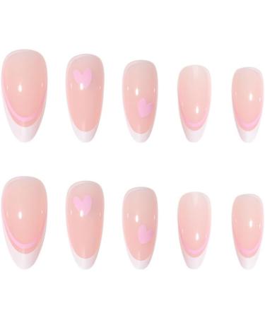24Pcs French False Nails White Tip - Medium Length Almond Pink Press on Nails with Ballet Heart Design - Buy Online on GoSupps.com