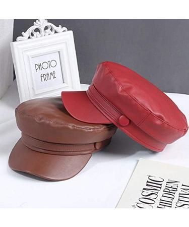 Danse Jupe Women's PU Leather Greek Fisherman Sailor Fiddler Hat Cap Beret - Red - Buy Online on GoSupps.com