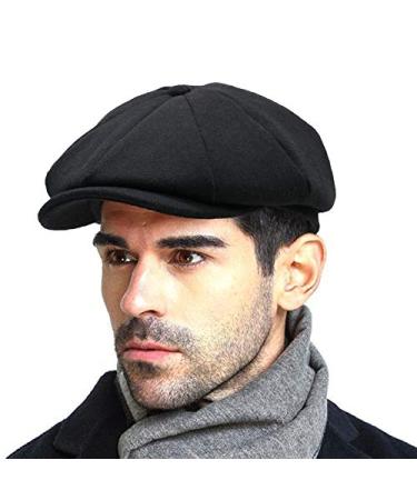 Fashion Mens Classic Newsboy Gatsby Hat Blend Wool Vintage Flat Ivy Cabbie Cap Boyfriend Gifts(Medium/Large/X-Large) Black 7-7 1/4