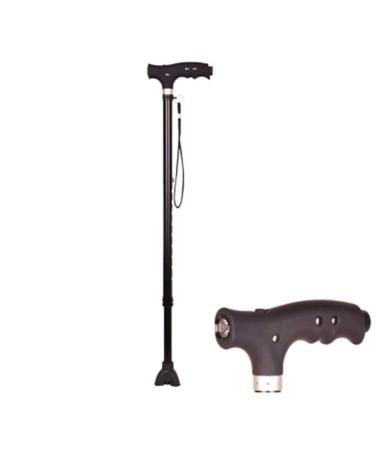 Walking Stick for Old Man Elderly Telescopic Stable Non-Slip Lightweight Height Adjustable with Led Light Black Crutch for Men or Women Injured Disabled Crutches Hello Independence
