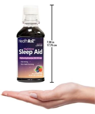 HealthA2Z Nighttime Sleep Aid - Diphenhydramine 50mg | Fast Acting Non-Habit Forming Berry Liquid - 12 Fl Oz | International Shipping Available - Buy Online on GoSupps.com