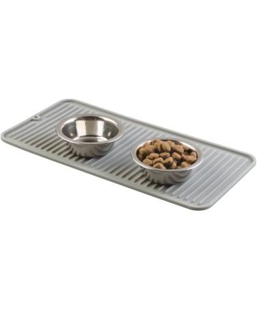 mDesign Small Square Pet Food and Water Bowl Mat - Waterproof Non-Slip Silicone Placemat for Dogs and Cats - Durable and Food Safe - Gray Linelle Collection - Buy Online on GoSupps.com