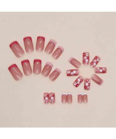 Foccna Pink Medium Acrylic False Press on Nails - 24PCS Flower Design Full Cover Nail Art Tips for Women & Girls - International Shipping Available - Buy Online on GoSupps.com