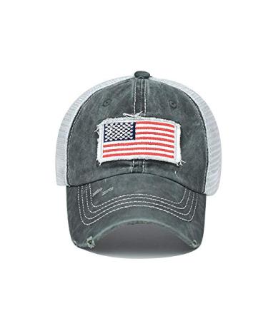 Unisex American Flag Baseball Cap Vintage Washed Distressed Trucker Hat Adjustable Cotton Embroidered Dad Mom Golf Hat One Size Army Green