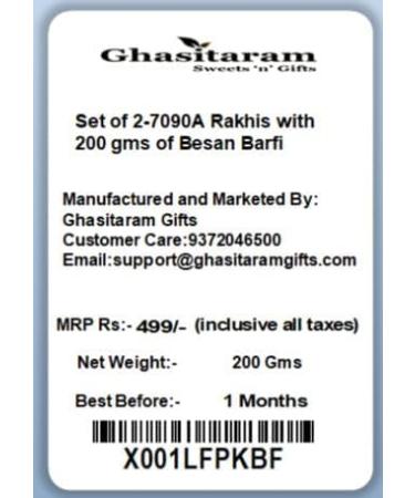 Ghasitaram Gifts Rakhi for Brother Rakhis Online - Set of 2-7090A Rakhis with 200 GMS of Besan Barfi Rakhi Set with 200 gms of Besan Barfi - Buy Online on GoSupps.com