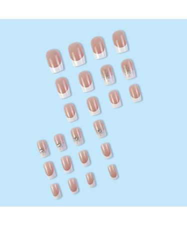 SINLOV Medium French Snowflake False Nails Nude Fake Nails Glossy Press on Nails Ballerina Acrylic Full Cover Fake Nails for Women and Girls - Buy Online on GoSupps.com