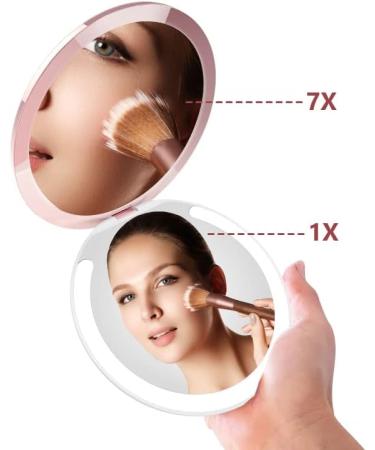 Kostlich LED Rechargeable Travel Makeup Mirror - 1x/7x Magnification, 4.7 Wide Portable Compact Folding Mirror - Buy Online on GoSupps.com