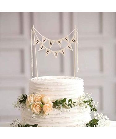 SCHOLMART Just Married Cake Topper Rustic Wedding Cake Topper Cheese Cake Topper Wedding Just Married Bunting Cake Topper Handmade Pennant Flags with Wood Pole Cake Topper preassembled - Buy Online on GoSupps.com