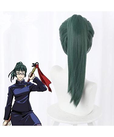 Anime Maki Zenin Women's Cosplay Wig - Long Straight Green Ponytail Hair Wigs with Bangs - Buy Online on GoSupps.com
