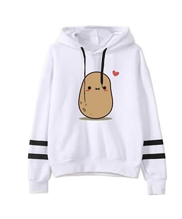 IFOTIME Cute Hoodies for Potato Heart Printed Hooded Sweatshirt Sport Ligthweight Solid Color Long Sleeve Pullover A01 Black X-Large