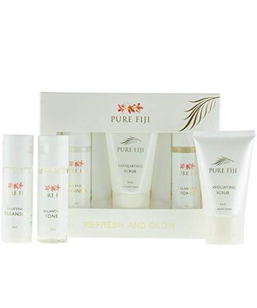 Pure Fiji Refresh and Glow - Facial Travel Kit - Sulphate-Free Purifying Cleanser (30 ml) Balancing Alcohol-Free Toner (30 ml) Fruit Enzyme Exfoliating Scrub (30 ml)