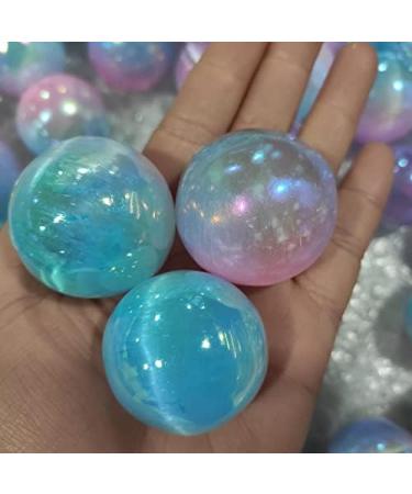 4cm Natural Pink Blue Electroplated Selenite Quartz Cat Eyeball Gypsum Crystal Ball s - Buy Online on GoSupps.com