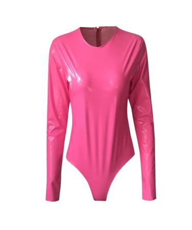 Genetic women metallic body without arm top shirt high cut stringbody wetlook one-piece costume leather look leotard jerse jump jumpsuit ladies long jumpsuit ladies elegant for wedding red pink-a