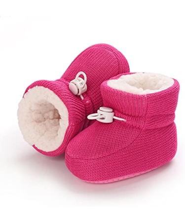 Baby Winter Fleece Booties Non-Slip Soft Sole Shoes - Dark Pink (0-6 Months) - Buy Online on GoSupps.com