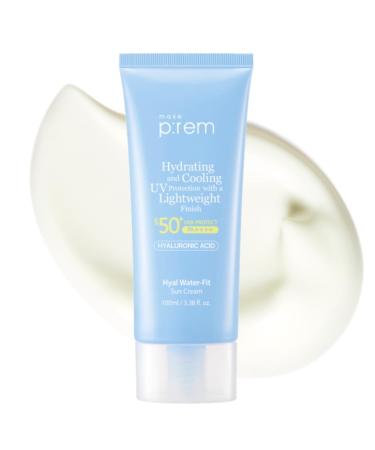 MAKE P:REM Hyal Water-Fit Sunscreen, Law-Irritation Hydrating Face & Body Sunscreen, SPF 50+ PA++++, Korean Sunscreen, 3.38 fl.oz., 100ml