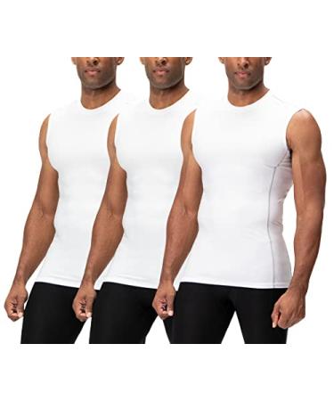 DEVOPS 3 Pack Men's Athletic Compression Shirts Sleeveless Large 0# (3 Pack) White / White / White(gray)