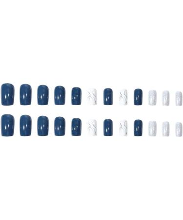 Blue False Nails Short Maggidea Stick on Nails 24pcs Square Press On Nails with Glue Elegant Simple Design Fake Nails for Women Girls (Blue White) - Buy Online on GoSupps.com