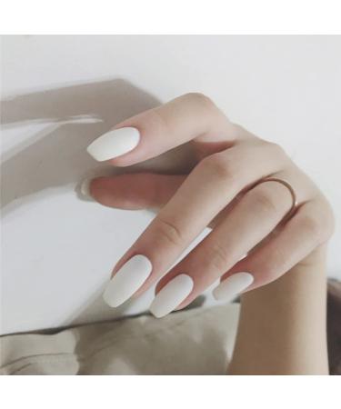 Carufin 24 Pieces White Matte False Nails Stickers Press Fake Nails Ballet Artificial Nails for Women and Girls