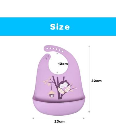Vicloon Silicone Baby Bib 2PCS - Waterproof Adjustable Bibs for Infant Toddler with Food Catcher Pocket - Owl & Swan Pink-Purple - Buy Online on GoSupps.com