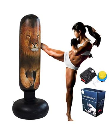 Inflatable Kids Punching Bag - ORULA,160cm Free Standing Punch Bag,Punching Bags for Kids,Martial Arts Dummy Kids,Kick Boxing Bag with Air Pump Gift Box,Relieve Pent Up Energy in Kids Lion 160.0 Centimeters