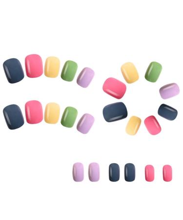 Qyrugcxs Rainbow Jumping Colours False Nails Solid Colour Macaroon Nails Wearable Press on Nails Full Cover Nail Tips