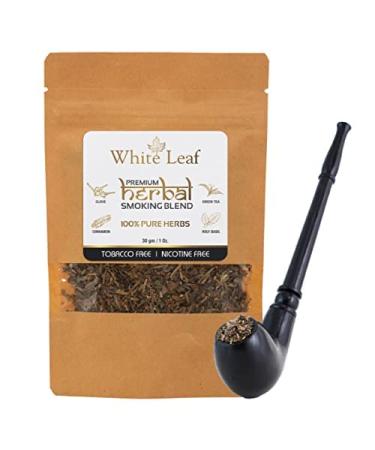 White Leaf 100% Natural Flavour Herbal Smoking Blend 1 Pack (1 Oz/ 30 gm) - Tobacco & Nicotine Free Smoking Mixture with Wooden Royal Black Pipe