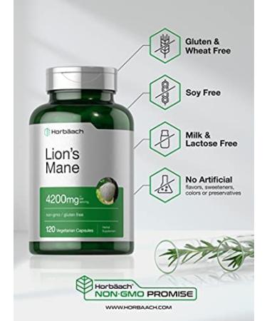 Lions Mane Mushroom Extract 4200mg | 120 Vegetarian Capsules Non-GMO Gluten Free by Horbaach - Buy Online on GoSupps.com