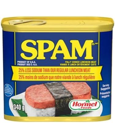 SPAM Less Sodium Luncheon Meat - Premium Quality Easy-to-Cook and Shelf-Stable Canned Meat - Perfect for Camping Emergency Food and Quick Meals - 340 GRAMS (Pack of 12) - Buy Online on GoSupps.com