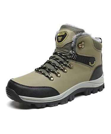 Tsuukuie Men's Hiking Boots Snow Sports Boots High Top Outdoor Waterproof Work Boots 10 Wide Green
