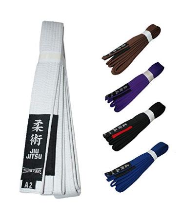Twister Jiu Jitsu / BJJ Belts 1.5" Wide Premium Quality woven patch 9 stitching professional belts White A2