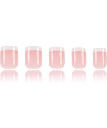 French Tip Press on Nails - Short Square Press On Nails with Nail Tips Hand Drawn White Border Design Nude Pink press on nails Acrylic False Nails Cute Artificial Nails - Buy Online on GoSupps.com