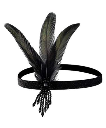 1 Pcs 1920s Flapper Headpiece Black Feather Headband Roaring 20s Gatsby Hair Accessories - Buy Online on GoSupps.com
