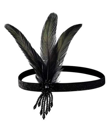 1 Pcs 1920s Flapper Headpiece Black Feather Headband Roaring 20s Gatsby Hair Accessories