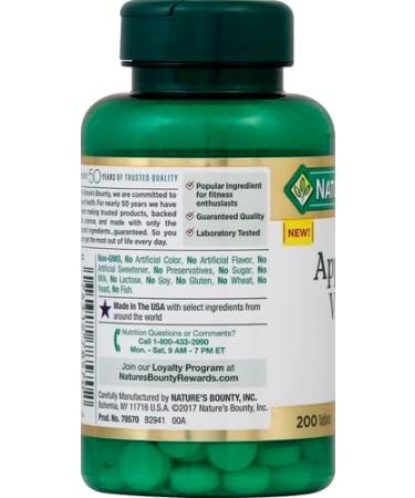 Buy Nature's Bounty Apple Cider Vinegar 480mg Pills - Vegetarian Plant-Based Supplement (200 Tablets Pack of 2) - Fast International Shipping - Buy Online on GoSupps.com