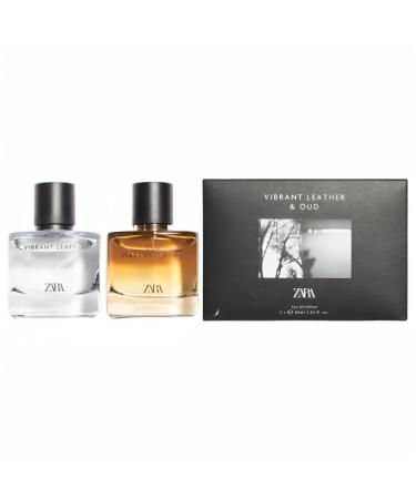 Zara Vibrant Leather and Oud Vibrant Leather Cologne for Men EDP Eau De Parfum Fragrance Set 2x 60 ML (2.03 FL. OZ)