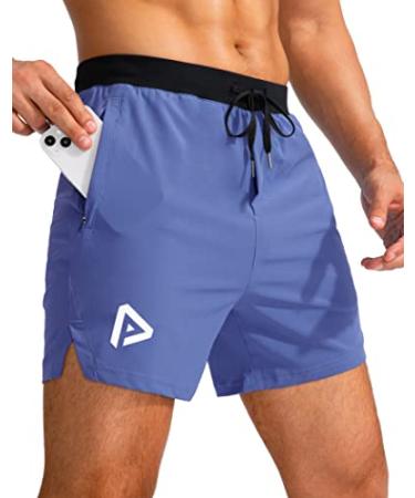 Pinkbomb Men's Workout Running Shorts 5 Inch Lightweight Quick Dry Soccer Gym Athletic Shorts for Men with 3 Pockets Blue Small