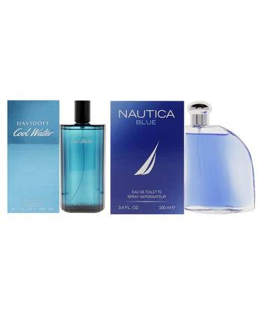 Cool Water and Nautica Blue Kit for Men - 2 Pc Kit 6.7oz EDT Spray 3.4 oz EDT Spray