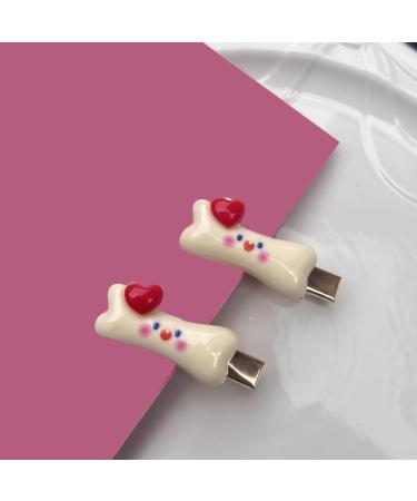 hgnxa Cute Heart&Bone Shape Hairpins Hot Girls Duckbill Hair Clip Spring Hair Clip for Woman Ponytail Side Hair Clip Beige - Buy Online on GoSupps.com